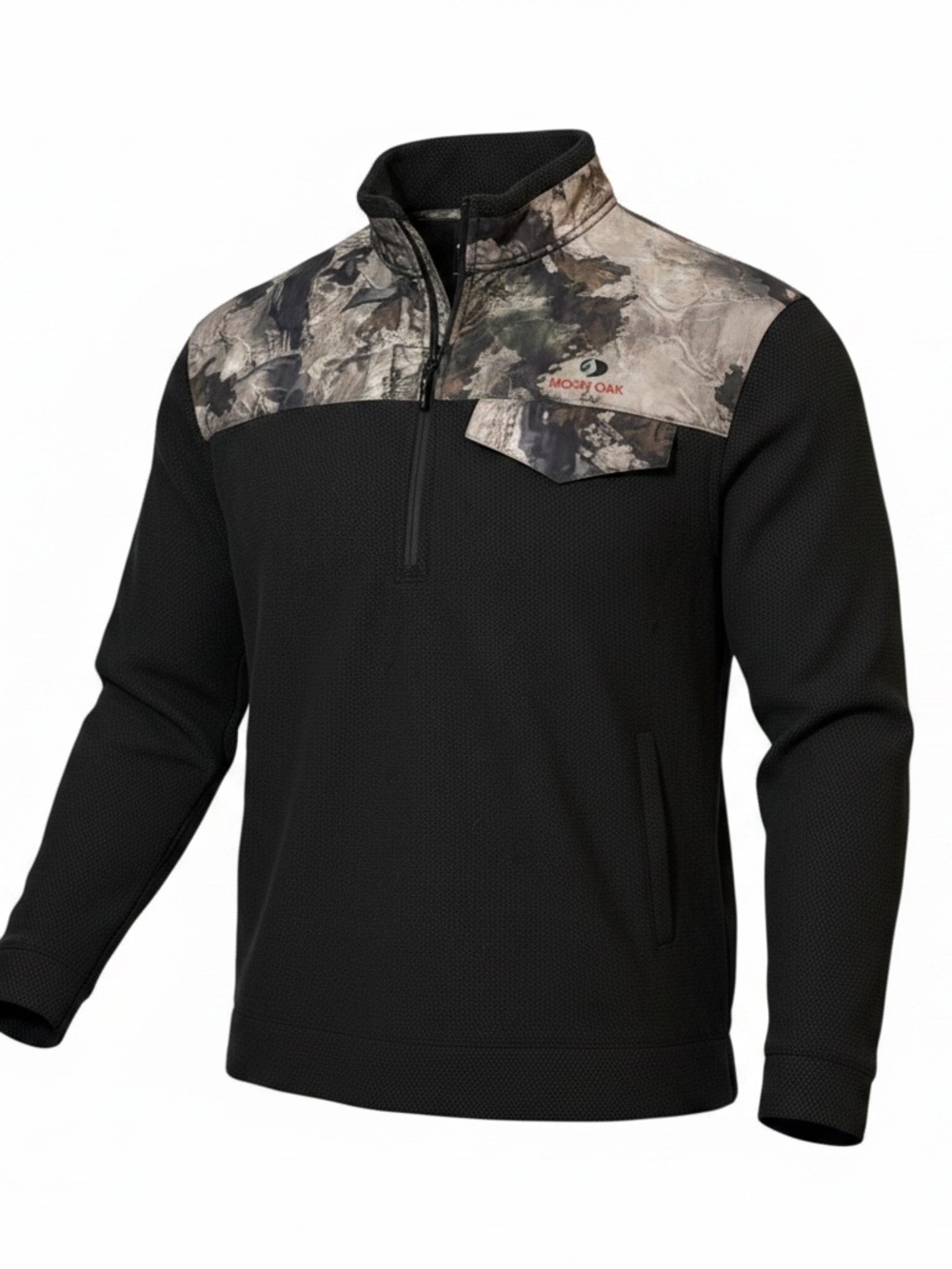 Mossy Oak Men’s Black Pullover with Camouflage Yoke